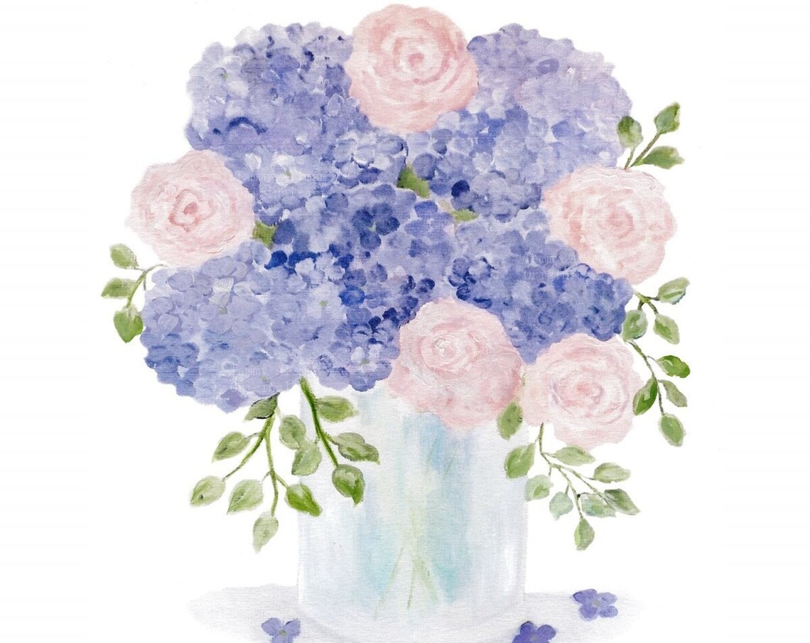 Hydrangea and Rose Watercolor Art Print Series