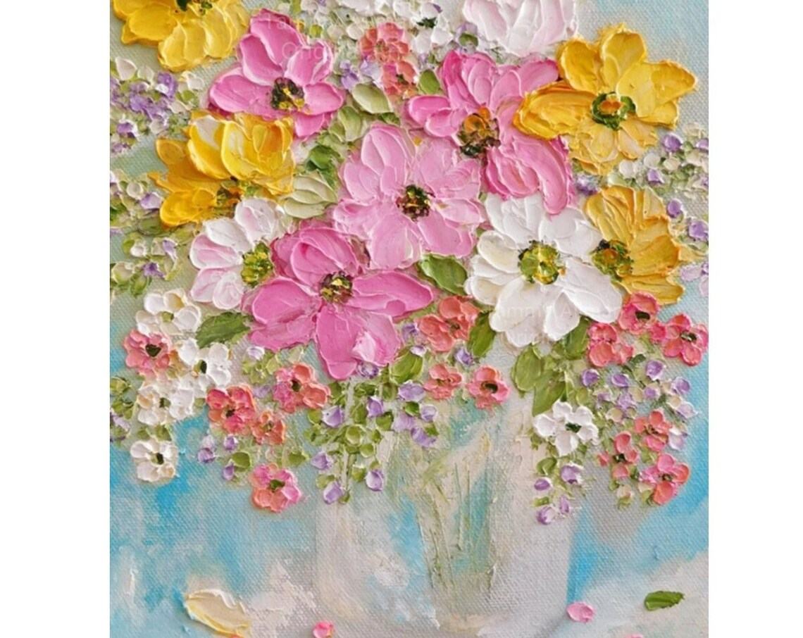 Custom Daisy Oil Impasto Floral Summer Mix Art Print - Image 4