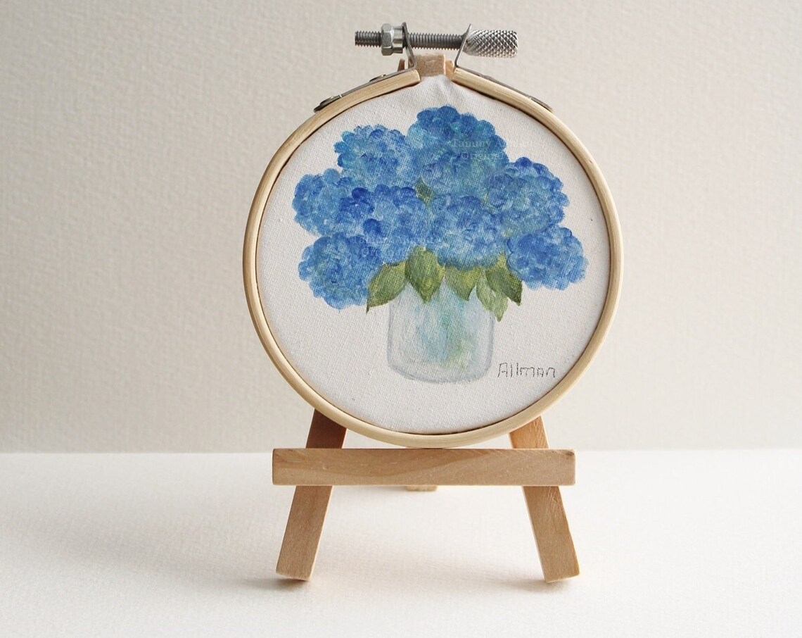 Blue Hydrangea Watercolor Miniature Art Print