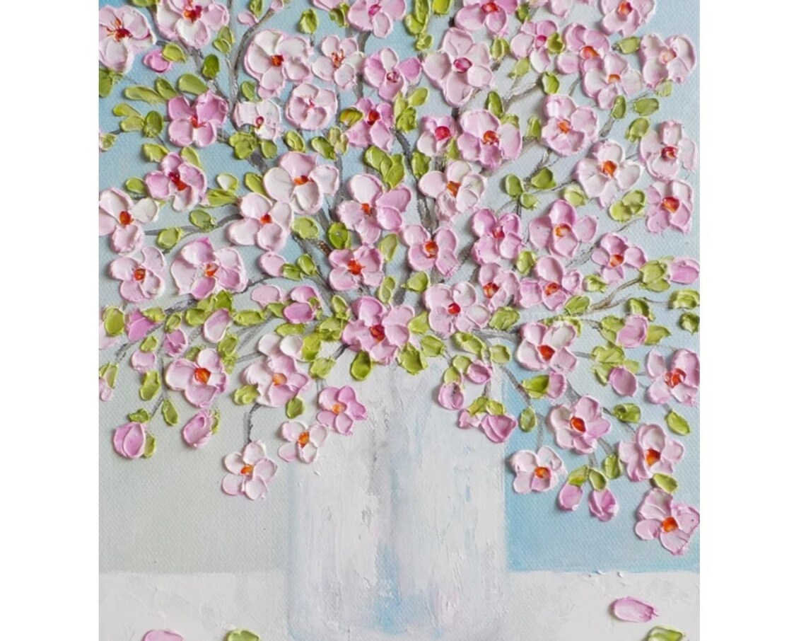 Cherry Blossom Oil Impasto Art Print, Botanical Decor - Image 5