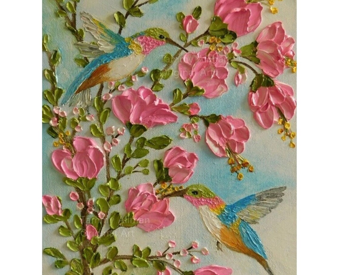 Custom Hummingbird Oil Impasto Painting Poster Print - Image 5