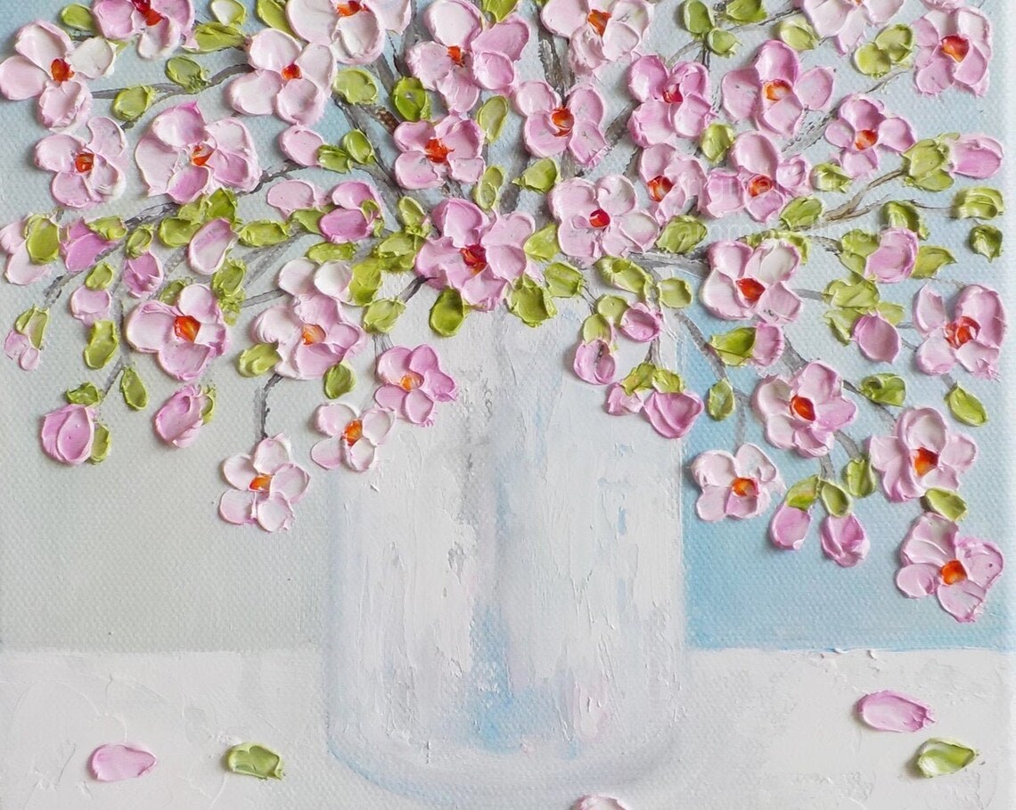 Cherry Blossom Oil Impasto Art Print, Botanical Decor - Image 4