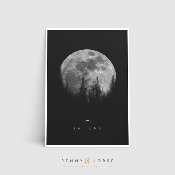 Moon Lunar Print Moon Poster Art La Luna Poster Vintage Moon Print Solar System Art Celestial Print Astronomy