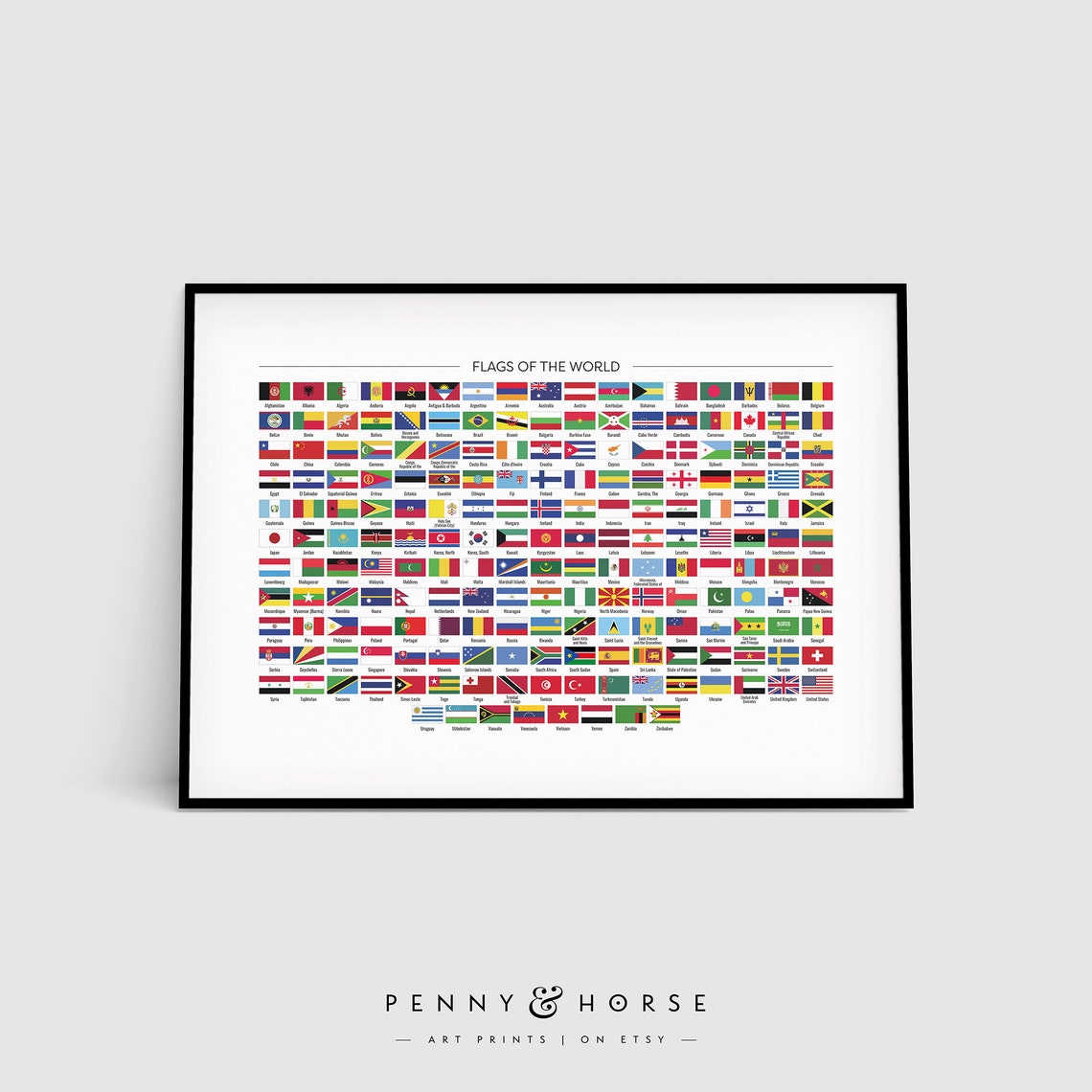 Flags of the World Chart Colorful Country Flags Reference Poster