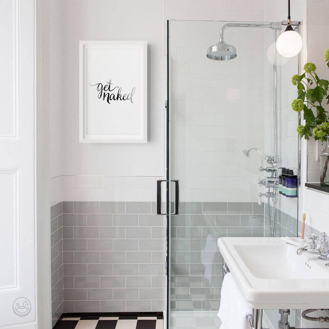 Get Naked Watercolor Script Poster Gray Calligraphy Bathroom Decor - Image 2