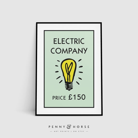 Retro Monopoly-Inspired Electric Company Mint Art Print