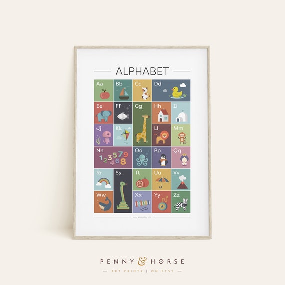 Alphabet Print Kids Educational Print Alphabet Wall Art Alphabet Poster Alphabet Kids Nursery Playroom Wall Art