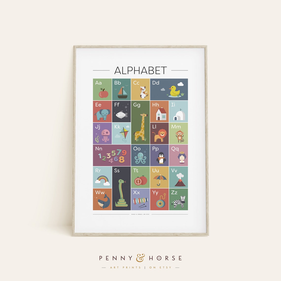 Colorful Illustrated Alphabet Animal Chart for Kids Nursery Poster