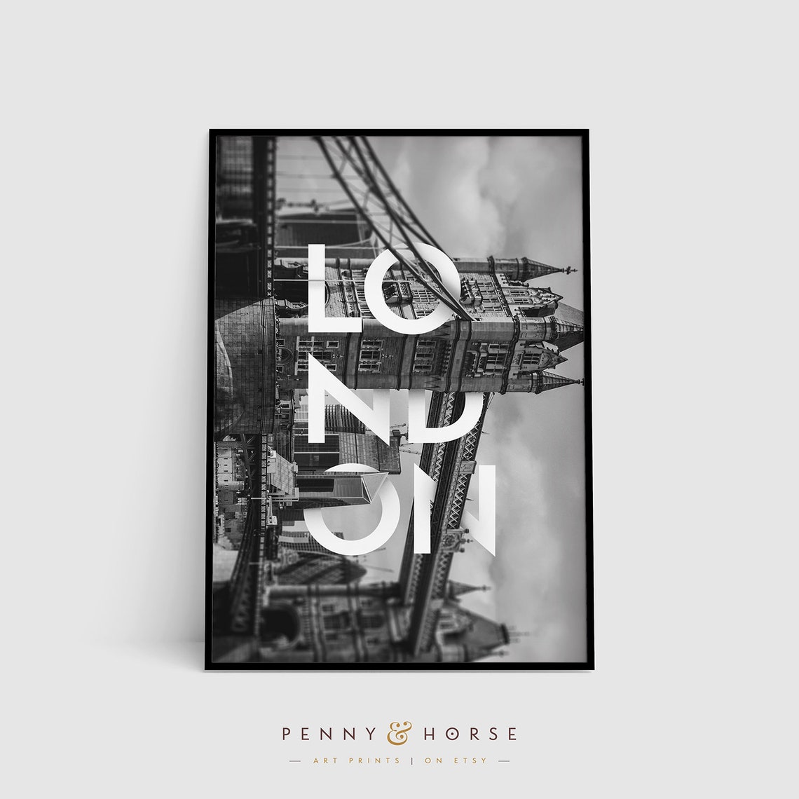 London Typography Tower Bridge Black and White Photography Poster - Image 4