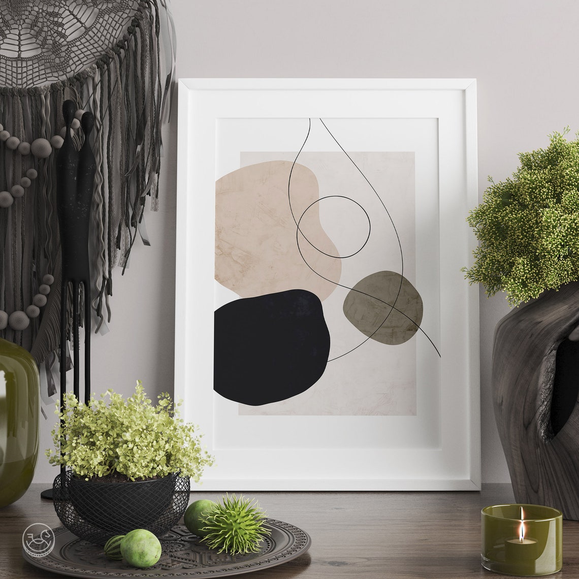 Boho Organic Shapes Abstract Neutral Beige Line Art Decor Poster - Image 4