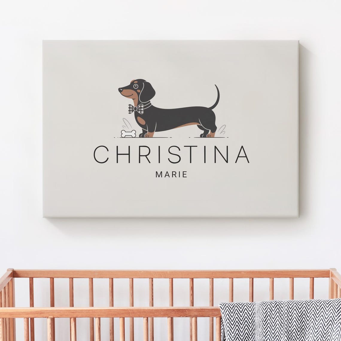 Cute Dachshund Baby Name Canvas Print Nursery Sign Custom Decoration Wall Decor Dog Lover Gift Unframed