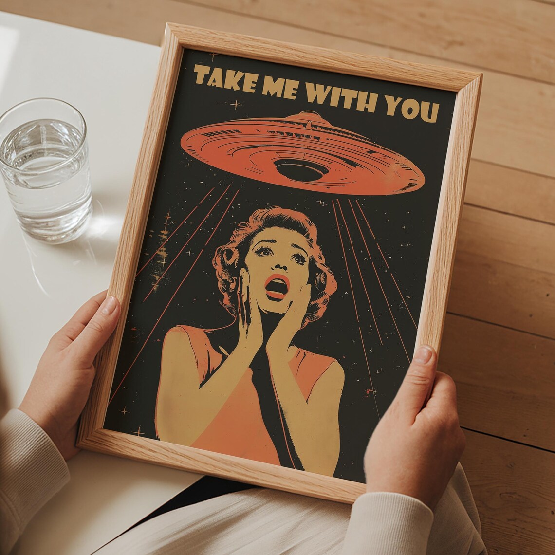 Retro Ufo Take Me With You Poster, Vintage Sci Fi