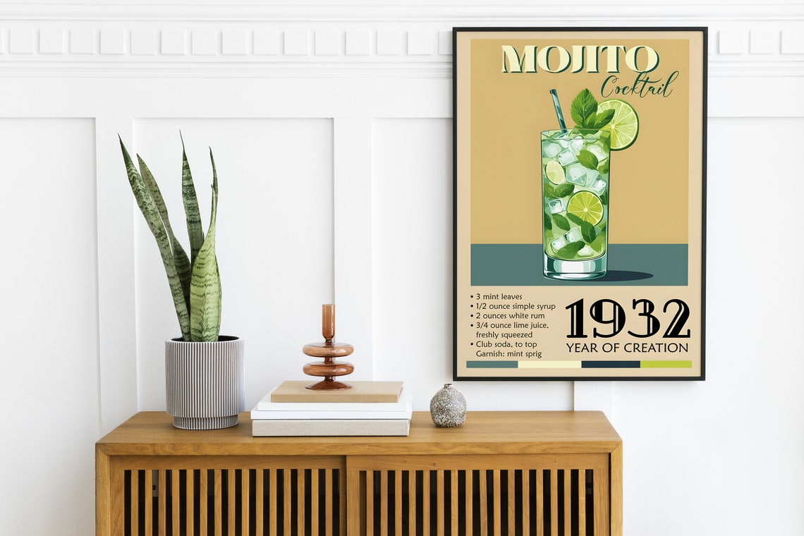 Mojito Cocktail 1932 Vintage Recipe Poster Retro Home Bar Kitchen - Image 2