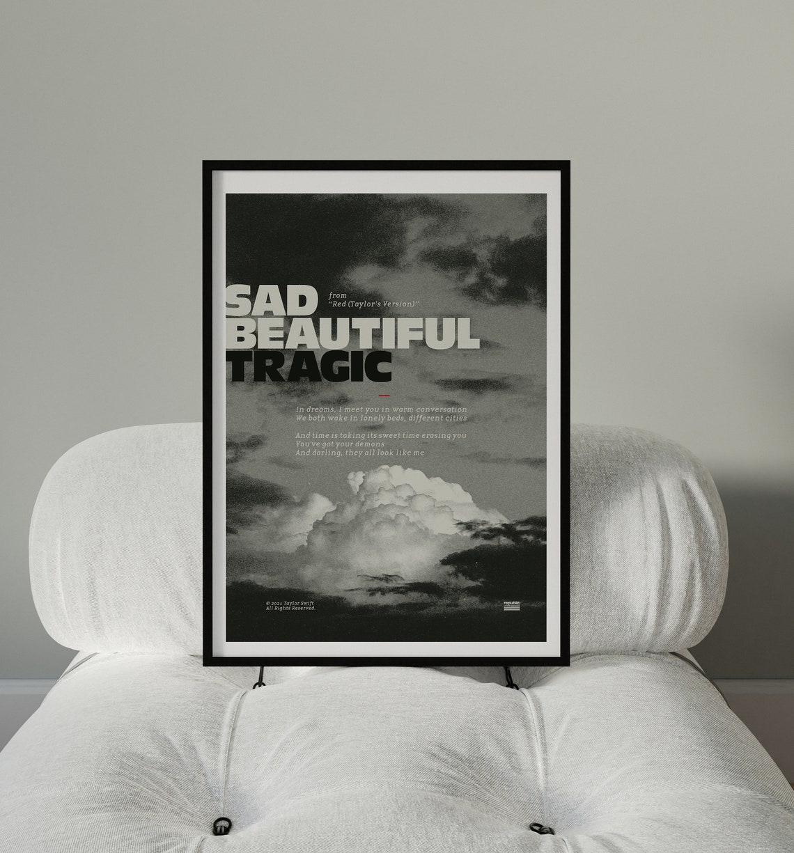 Sad Beautiful Tragic Red Taylor's Version Lyrics Cloudy Sky Poster