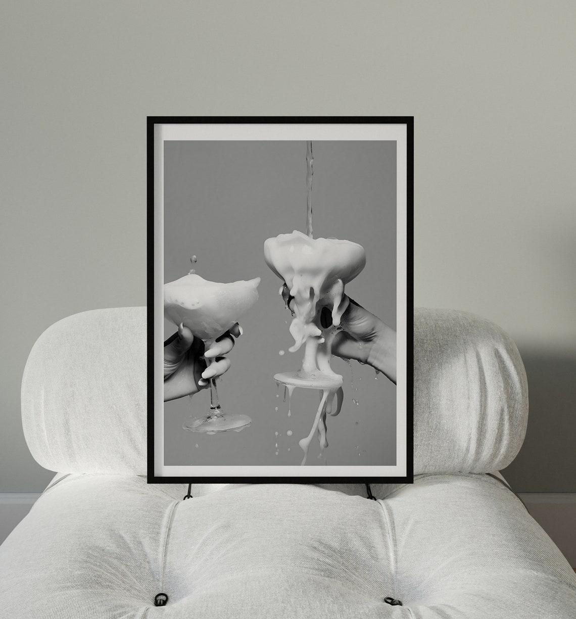Overflowing Champagne Coupe Black White Bar Cart Photo Poster
