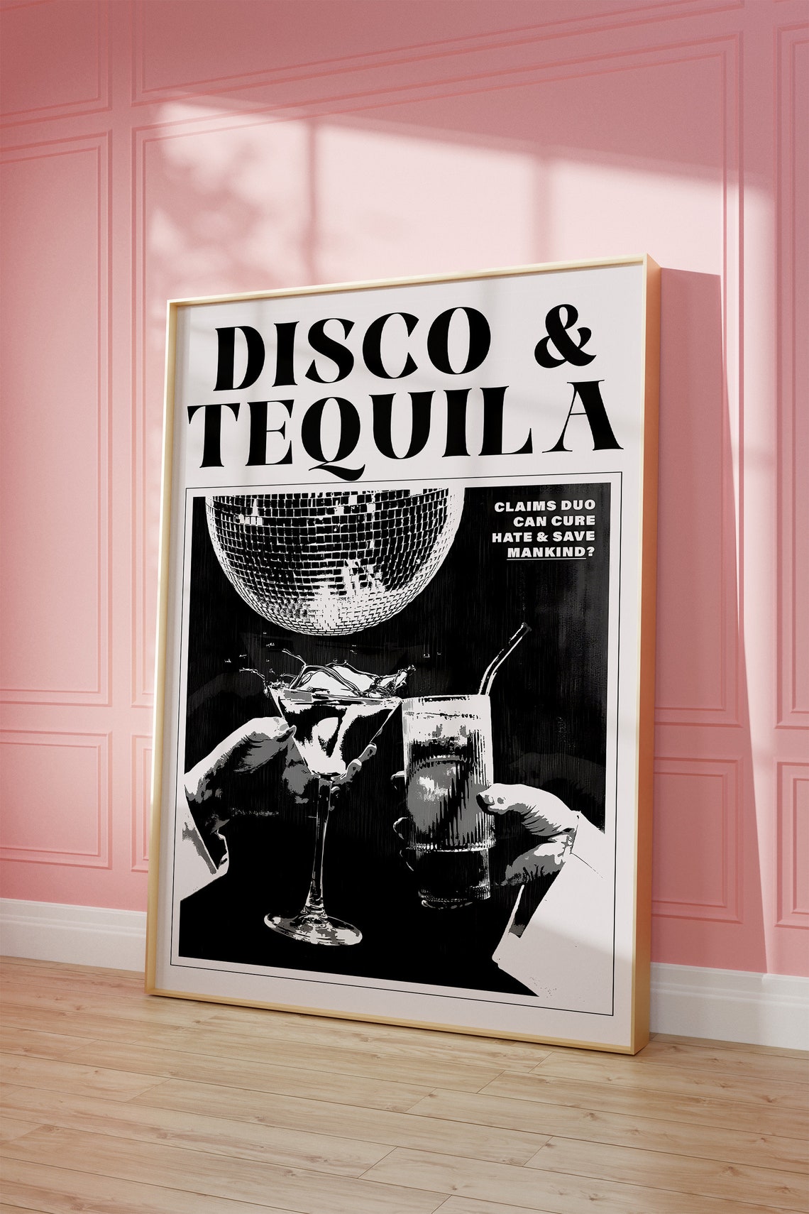 Disco and Tequila Fun Bold Newspaper Style Bar Cart Party Print - Image 2