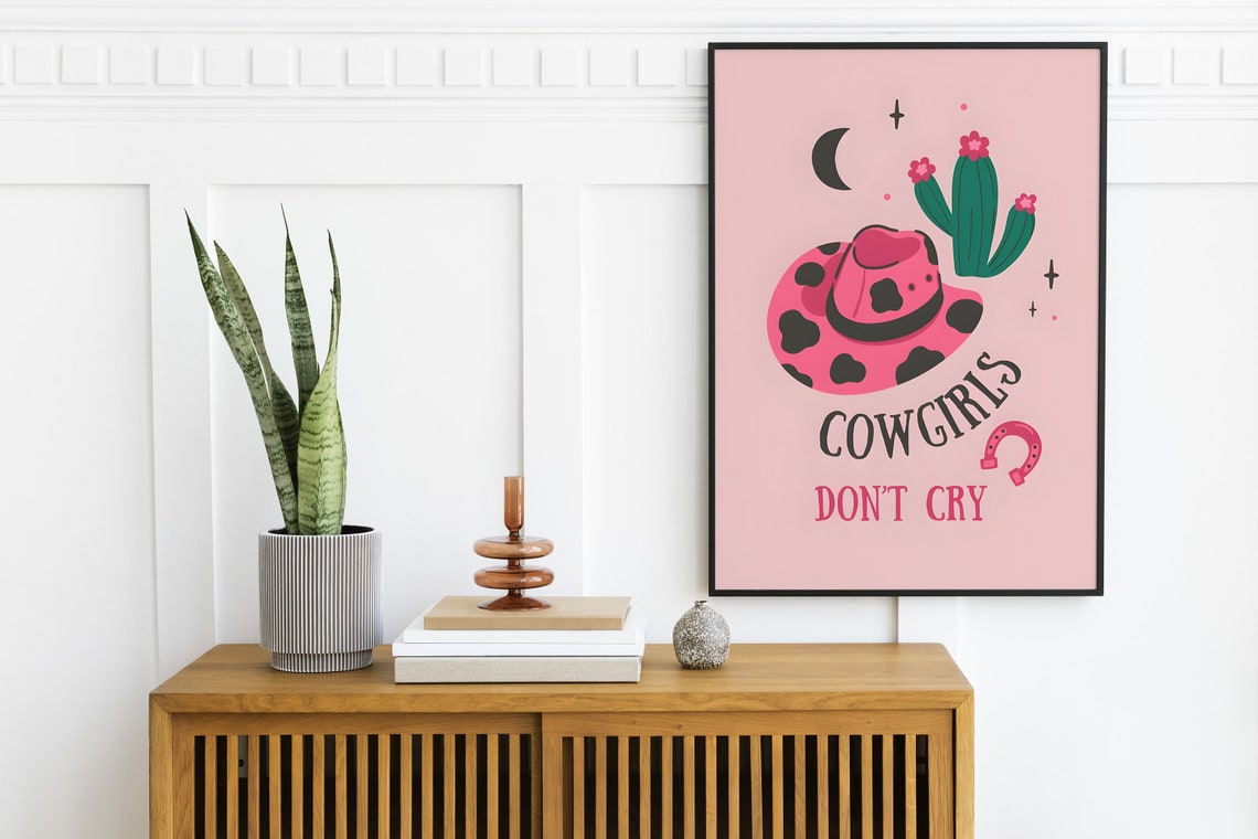 Cowgirls Don't Cry Pink Cowboy Hat Western Quote Poster Decor - Image 2