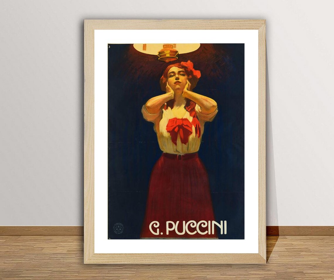 G Puccini Woman in Red Dress Lamp Cappiello Style Vintage Ad Poster - Image 2