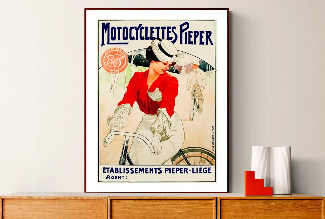 Motocyclettes Pieper Vintage French Motorcycle Advertising Poster - Image 2