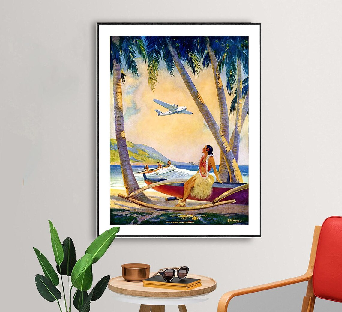Hawaiian Hula Girl at Pearl Harbor, Vintage Travel Poster - Image 2