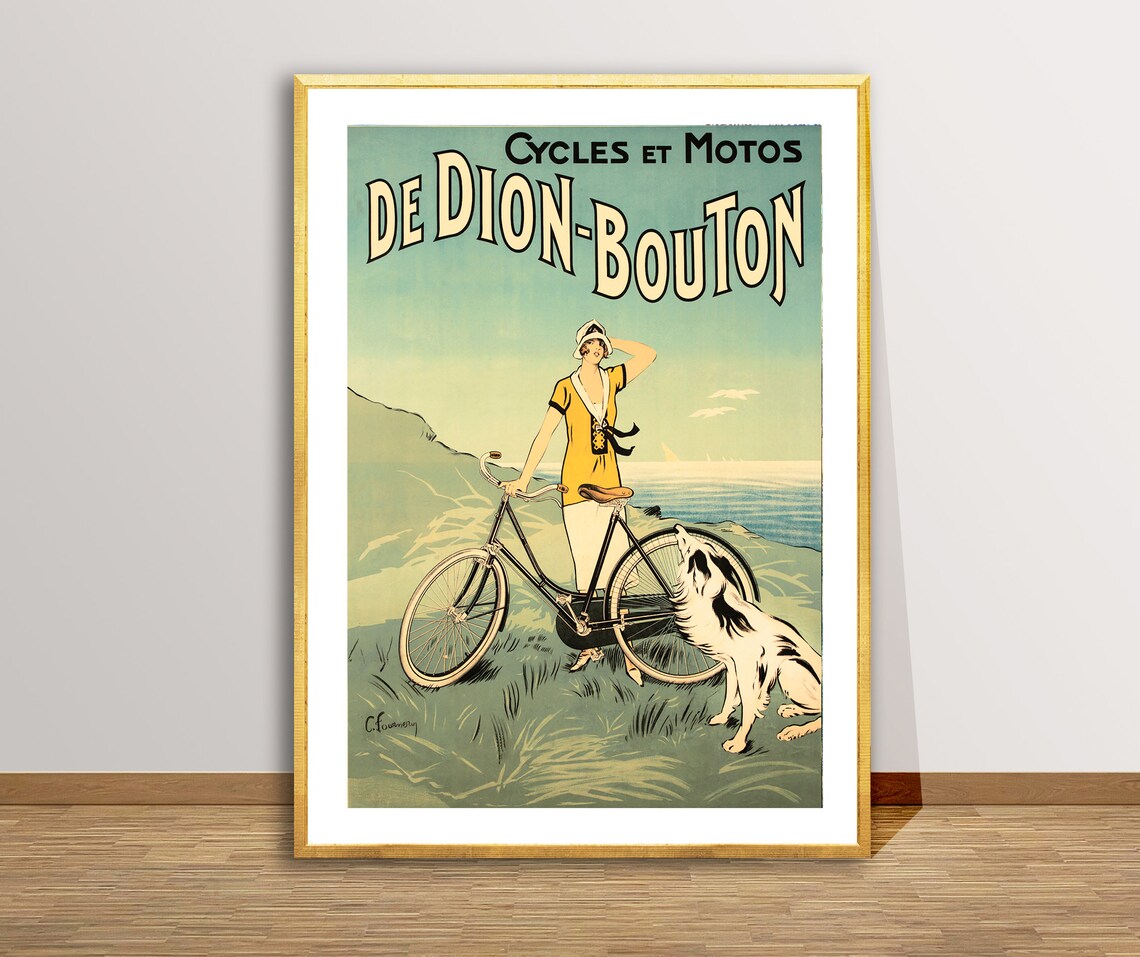 De Dion Bouton Cycles Motos Vintage French Advertising Poster Bike Art