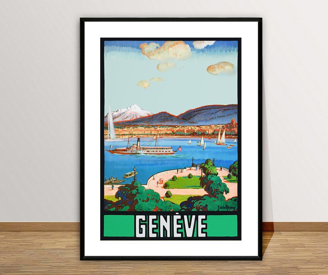 Geneve Switzerland Harbor Steamer Alpine Vintage Travel Poster - Image 2