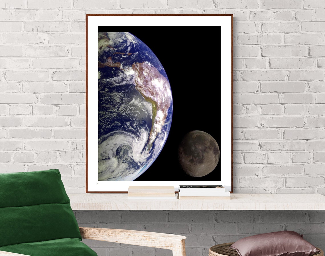 Planet Earth and the Moon Together From Space Detailed Photo Poster - Image 2
