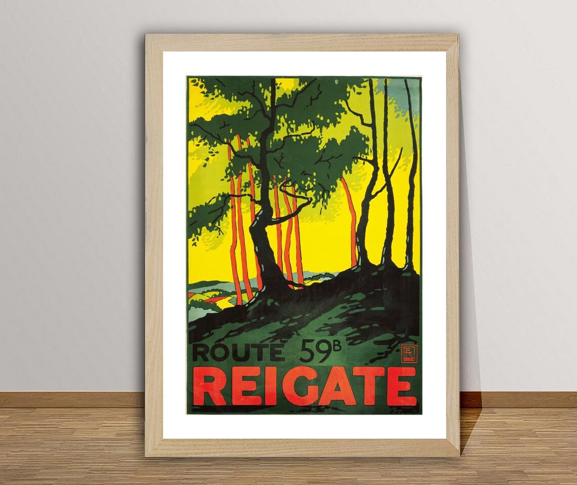 Reigate Surrey England Route 59B Woodland Bus Vintage Travel Poster - Image 3