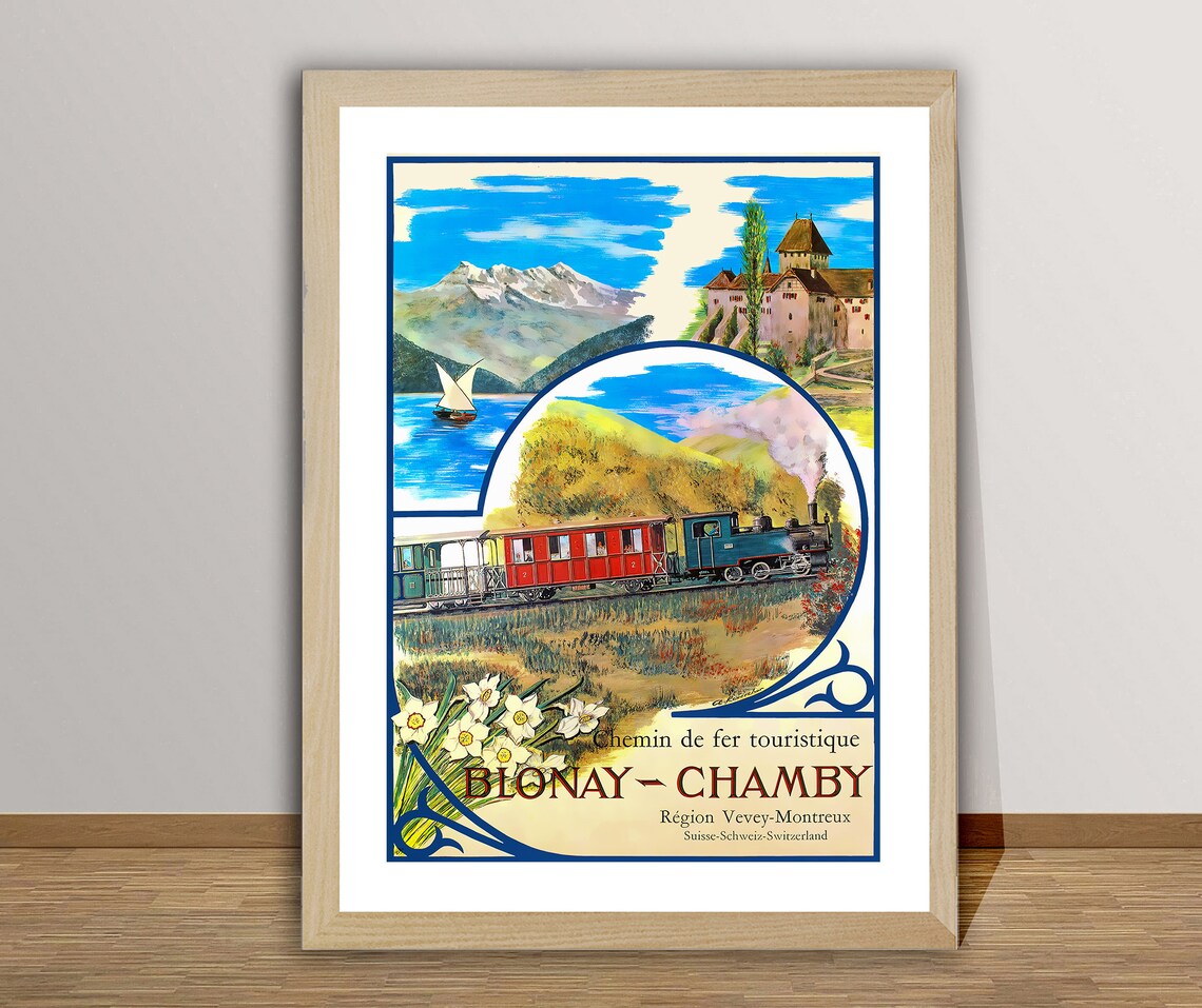Blonay Chamby Region Vevey Montreux Vintage Travel Poster