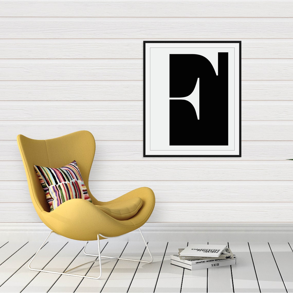 Initial Letter Monochrome Art Oversized Serif Letter On Black Poster - Image 2