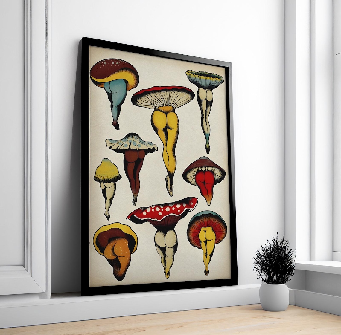 Funny Mushroom Booties Retro Kitchen Art Print - Image 4