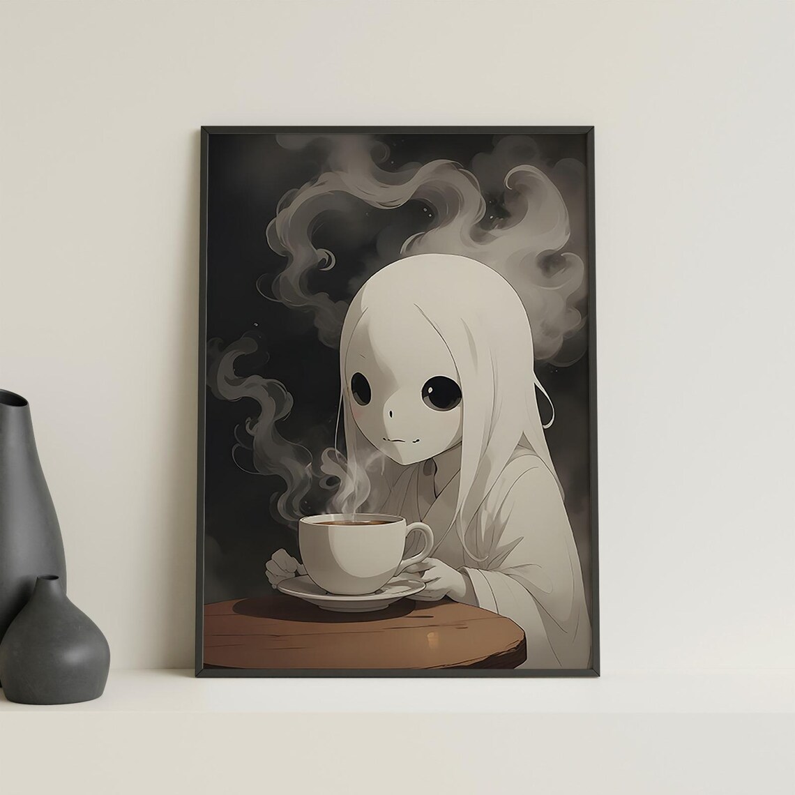 Spooky Cute Ghost Drinking Coffee Halloween Ghost Coffee Bar Art Print Kitchen Wall Art - Image 4