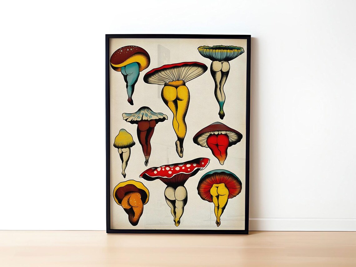 Funny Mushroom Booties Retro Kitchen Art Print - Image 3