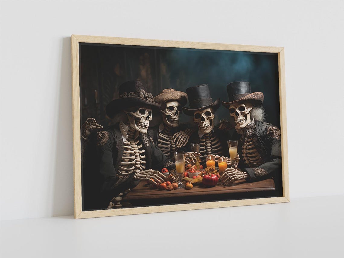 Wild West Skeletons In Cowboy Hats Drinking Whiskey Western Art Poster - Image 2