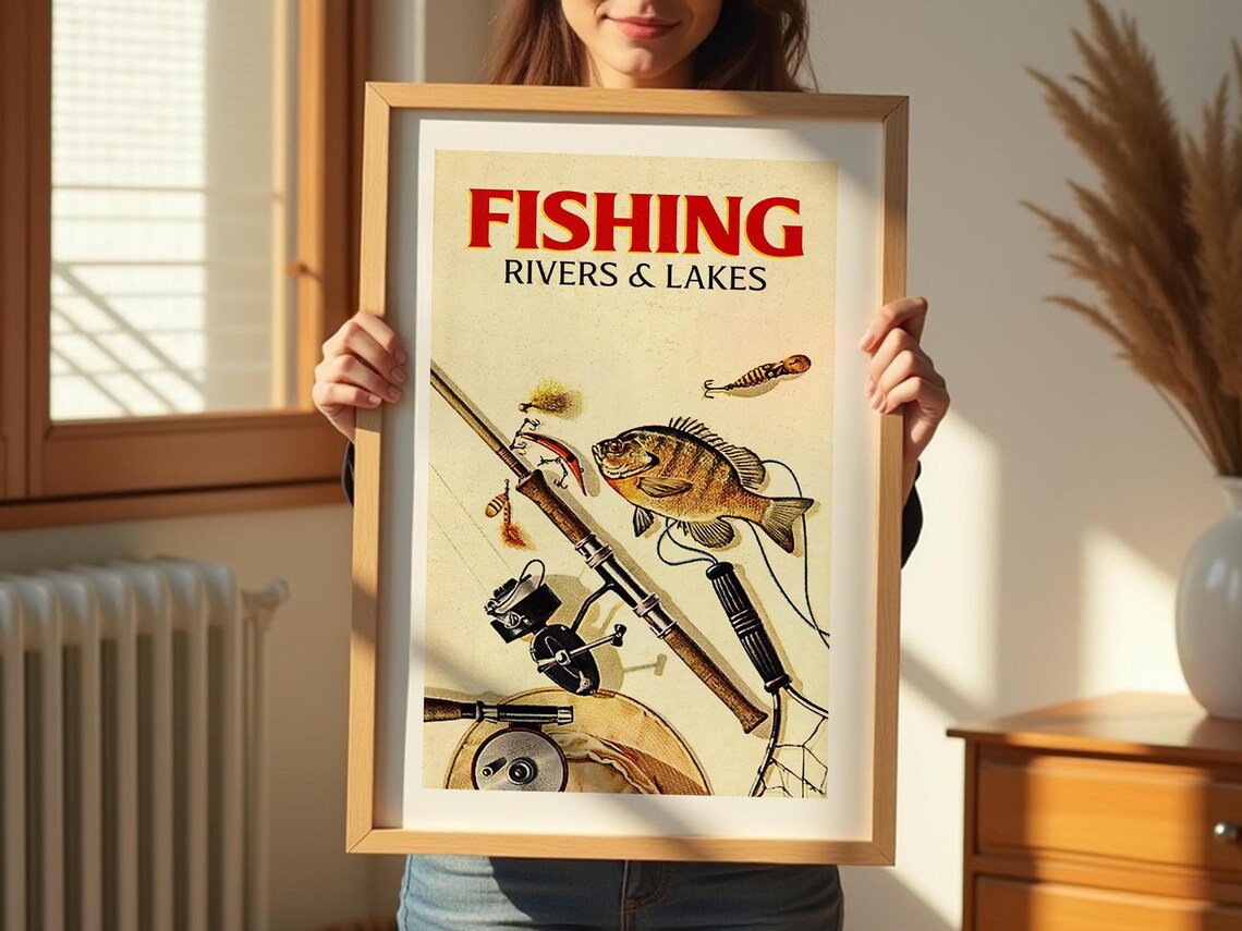 Rivers and Lakes Retro Fishing Art Print - Image 3
