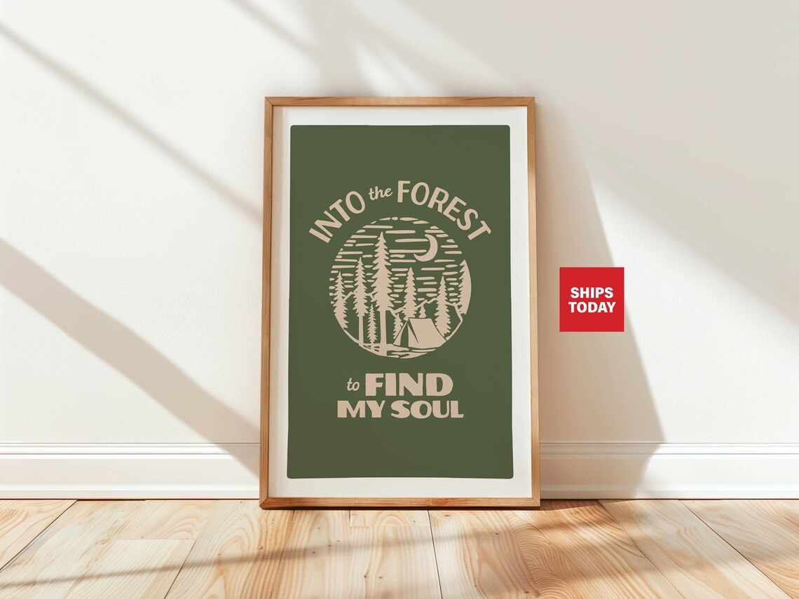 Into the Forest to Find My Soul Retro Nature Camping Quote Poster