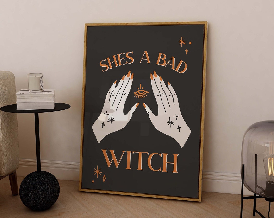 Shes A Bad Witch Print Art Cute Black Gothic Art Poster Trendy Halloween Wall Art