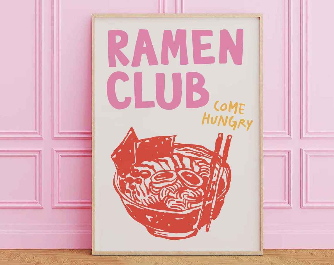 Ramen Club Come Hungry Bold Retro Japanese Noodle Kitchen Poster - Image 3