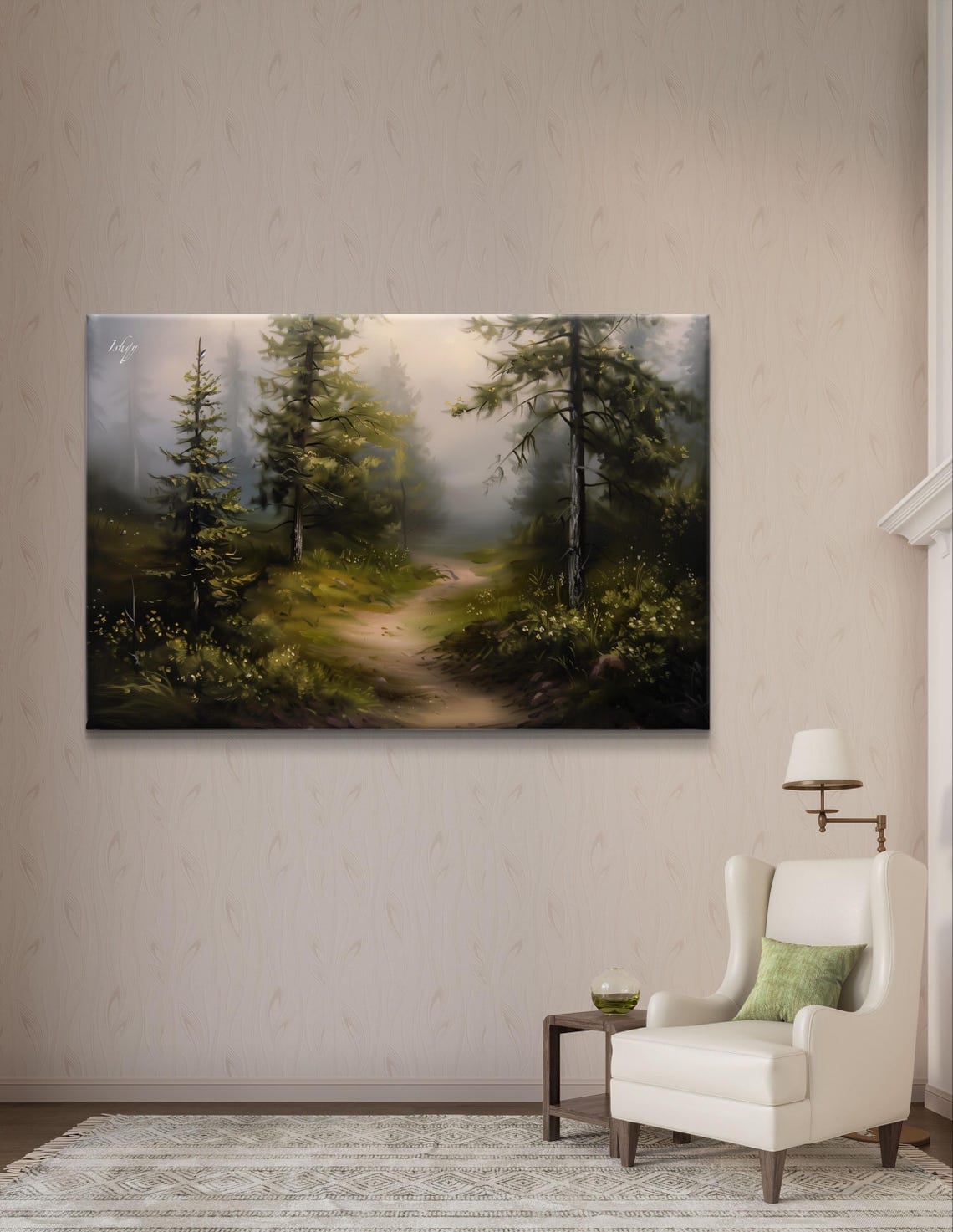 Foggy Evergreen Forest Path Serene Misty Morning Walk Poster - Image 5
