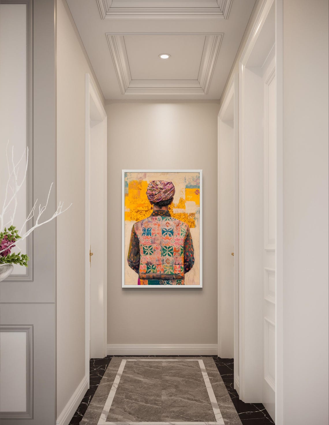Rajasthani Man with Turban and Embroidered Vest Back View Poster - Image 3