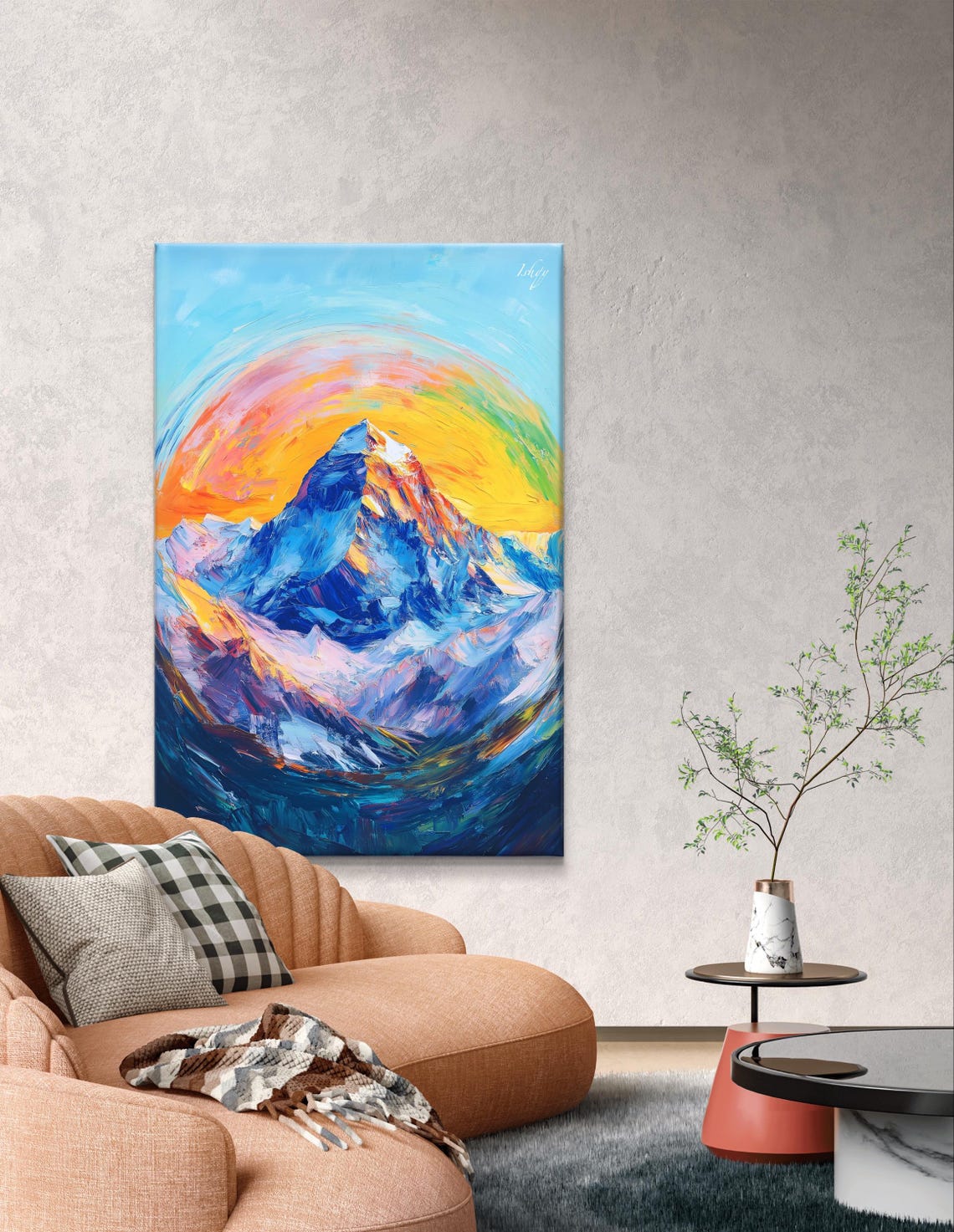 Snow Capped Mountain Peak Fiery Sunset Swirl Expressive Poster - Image 5
