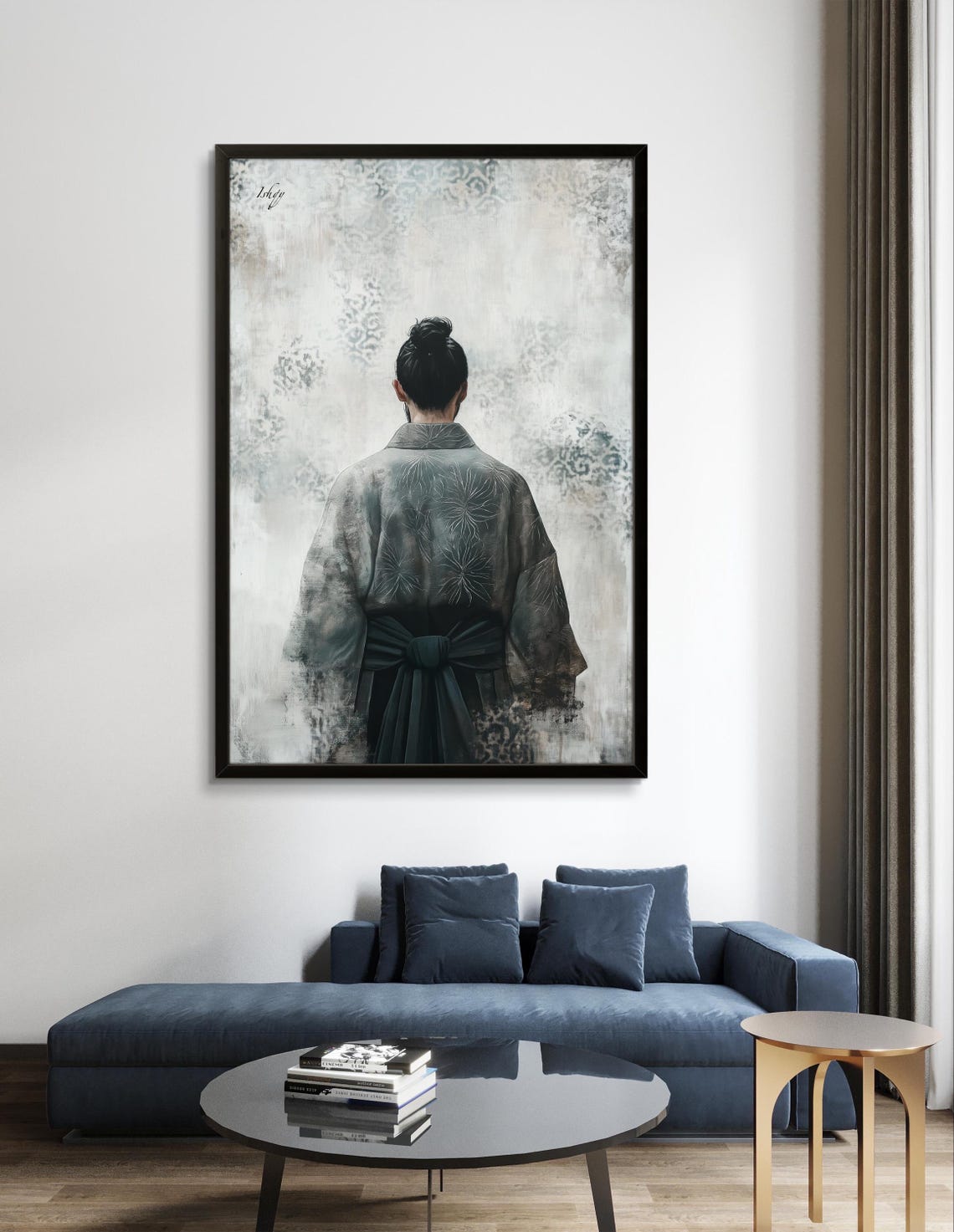 Woman in Gray Kimono Minimalist Zen Japanese Back Portrait Poster - Image 2