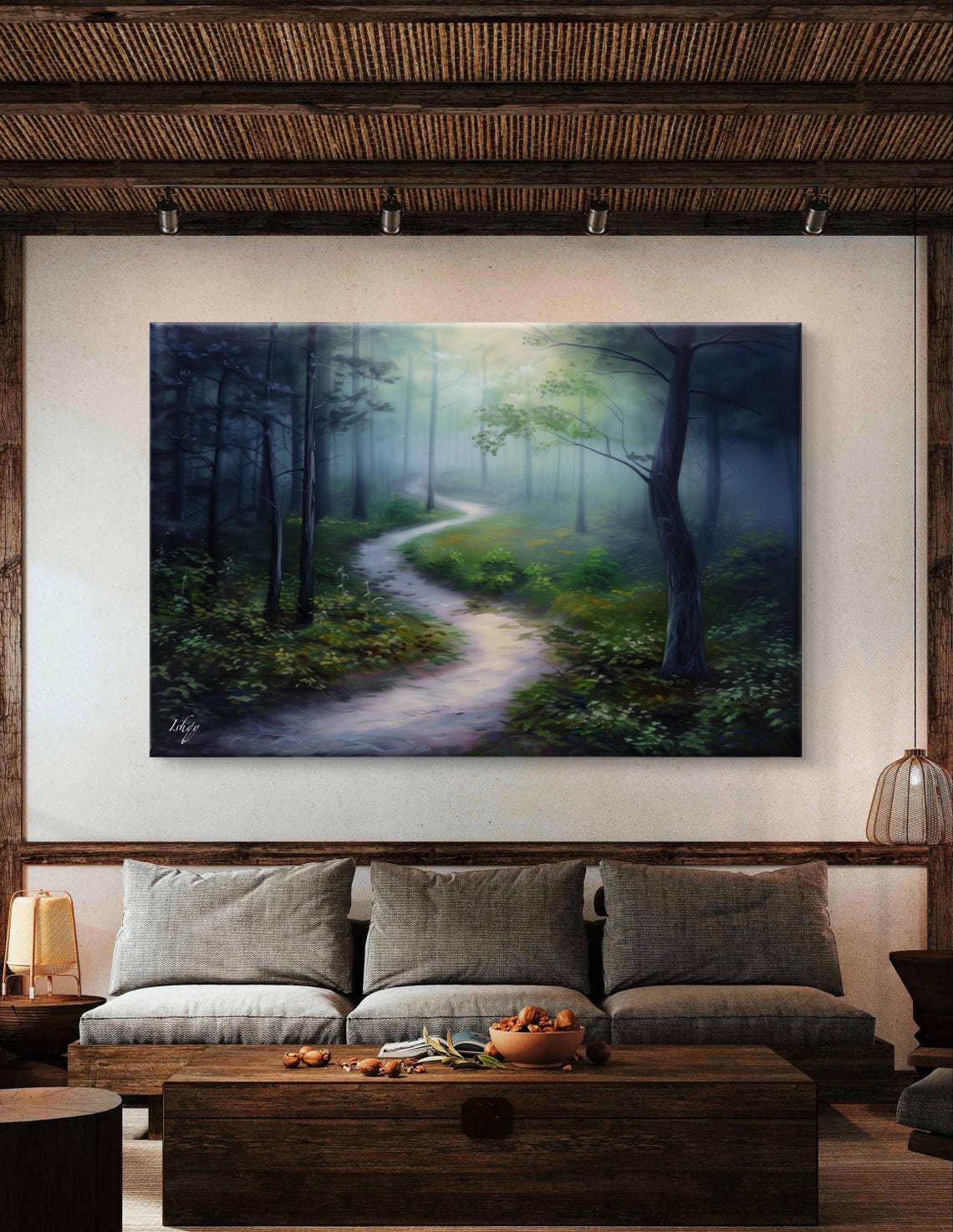 Misty Blue Forest Trail Dreamy Foggy Woodland Scenery Poster - Image 6