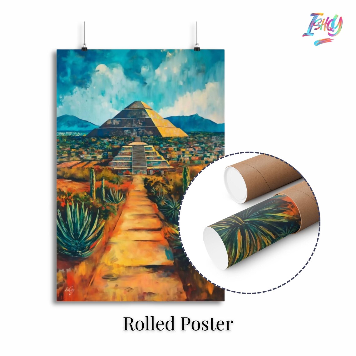 Teotihuacan Pyramid of the Sun Ancient Mexican Ruins Golden Sky Poster - Image 2