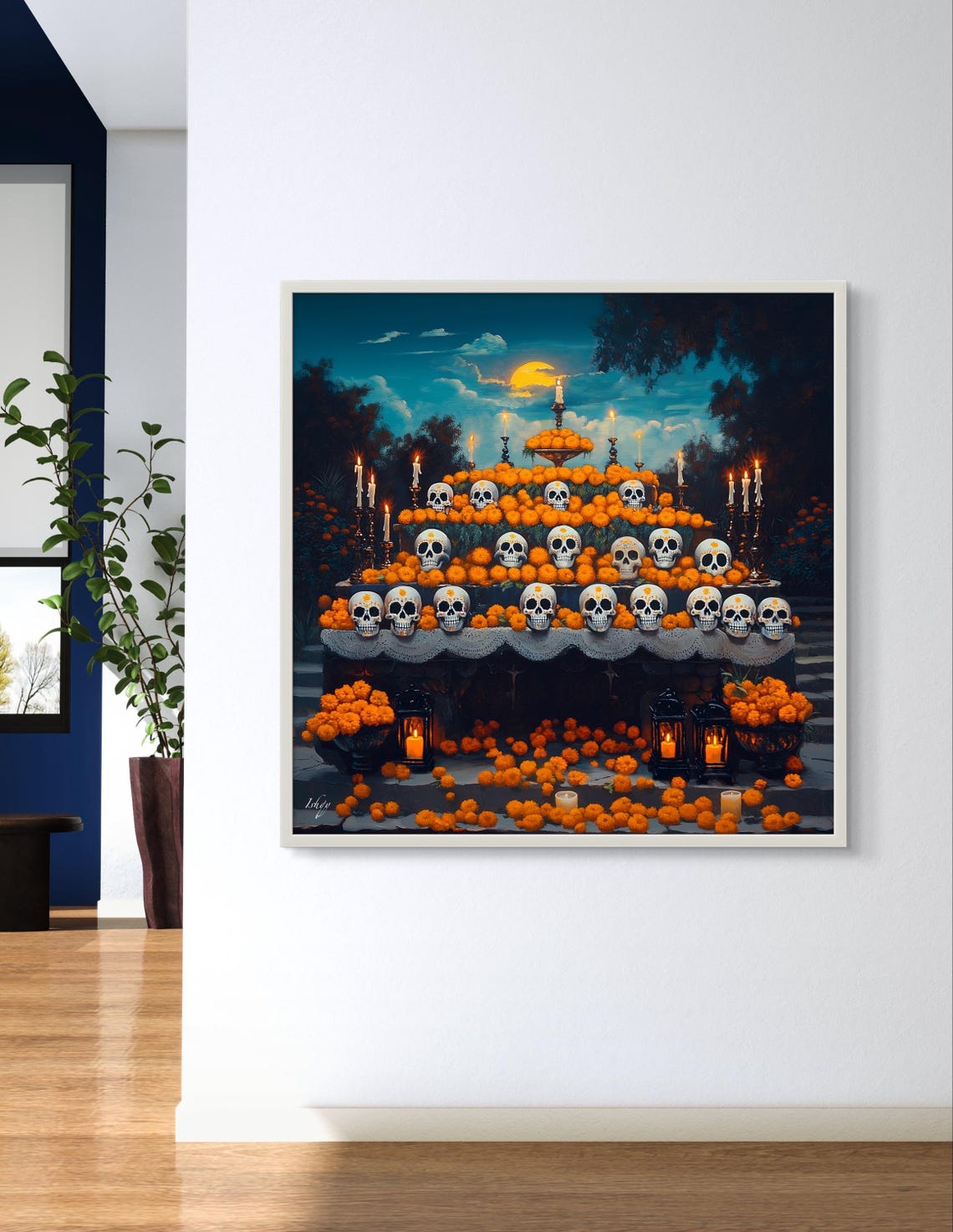 Dia de los Muertos Ofrenda Marigold Night Candlelight Poster - Image 3