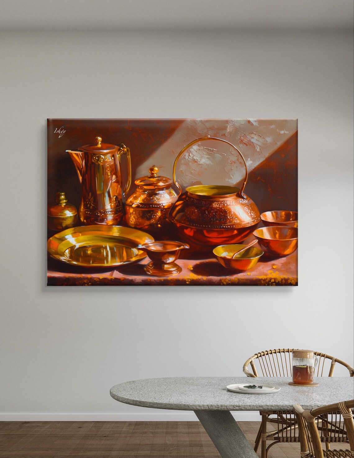 Copper Pots Classic Still Life Kitchen Oil Painting Warm Poster - Image 6