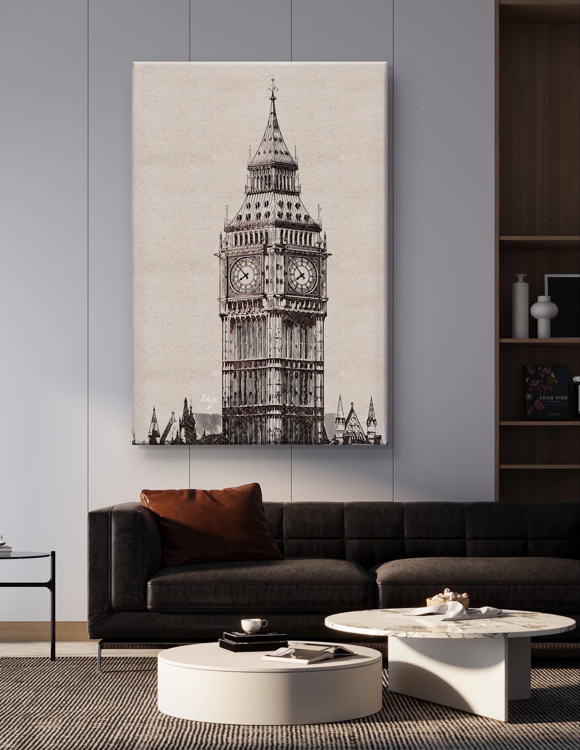 Big Ben Elizabeth Tower Black and White Line Art Sketch Poster - Image 6