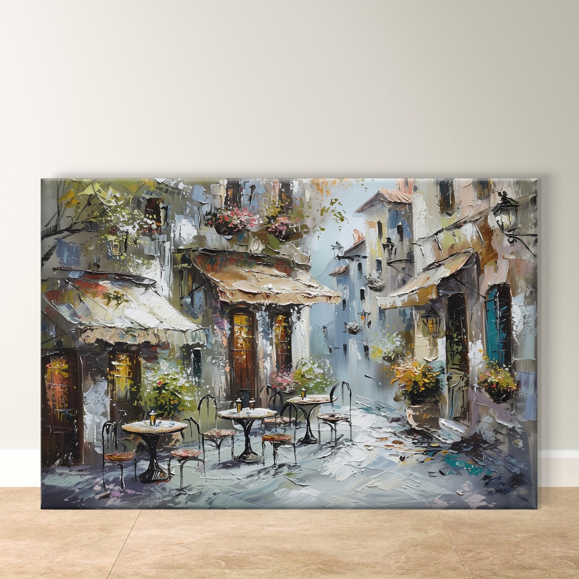 Parisian Cafe Street Alley Scene in Impressionist Style Art Poster