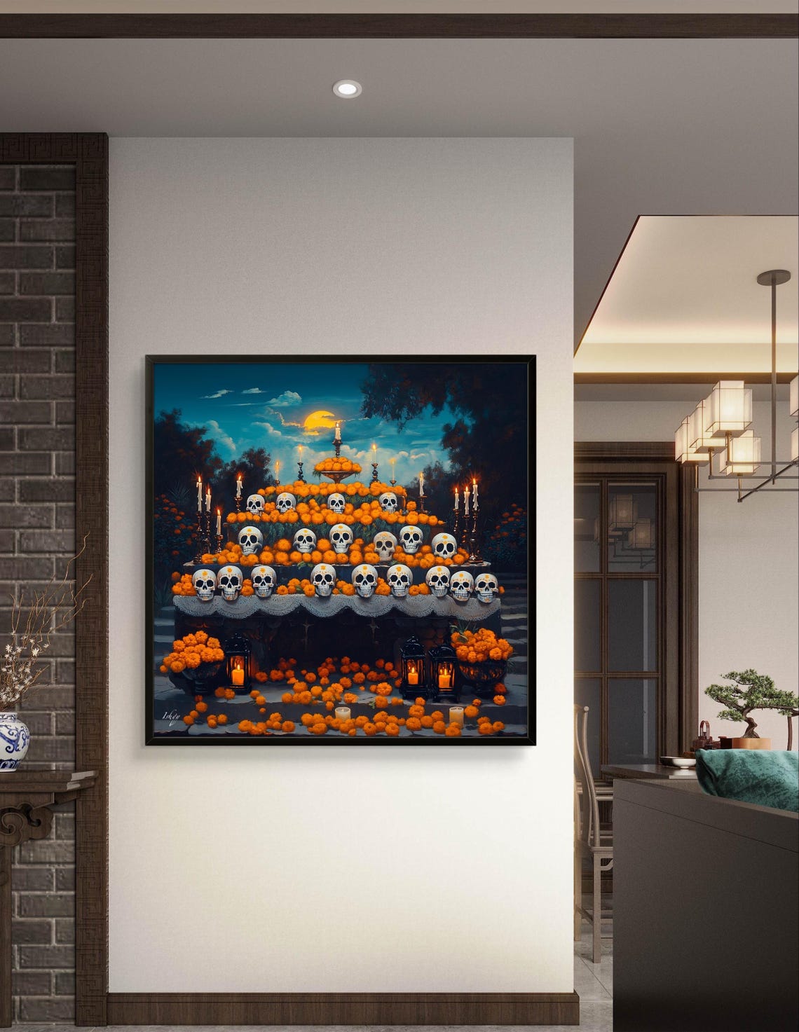 Dia de los Muertos Ofrenda Marigold Night Candlelight Poster - Image 2