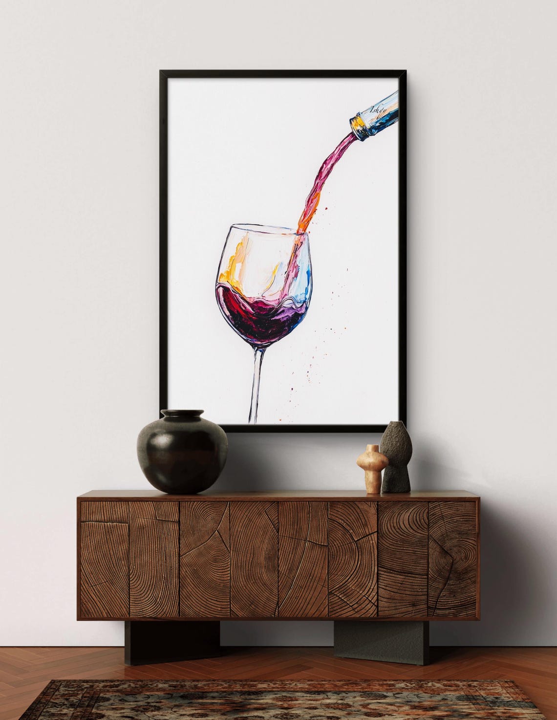 Red Wine Pouring Into Glass Expressive Minimalist Bar Poster - Image 4